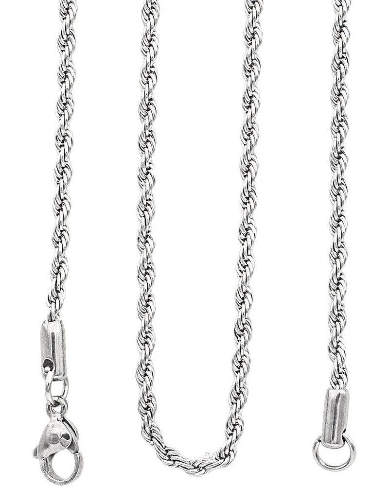 3 4mm Stainless Steel Chain Silver Tone Twist Rope Necklace Chain 20 24 28 inch 18.0 Inches 2.4mm $6.23 Necklaces