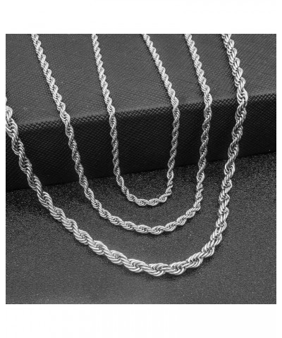 3 4mm Stainless Steel Chain Silver Tone Twist Rope Necklace Chain 20 24 28 inch 18.0 Inches 2.4mm $6.23 Necklaces