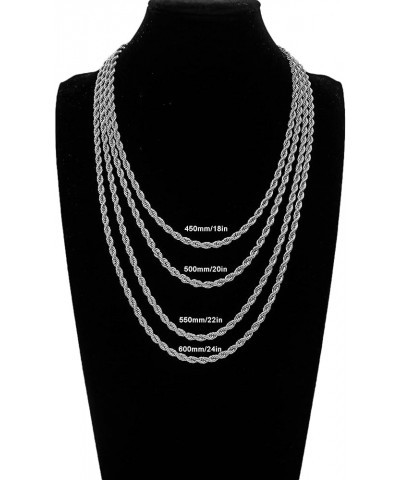 3 4mm Stainless Steel Chain Silver Tone Twist Rope Necklace Chain 20 24 28 inch 18.0 Inches 2.4mm $6.23 Necklaces