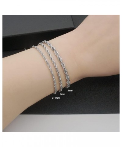 3 4mm Stainless Steel Chain Silver Tone Twist Rope Necklace Chain 20 24 28 inch 18.0 Inches 2.4mm $6.23 Necklaces