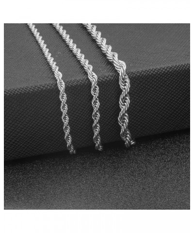 3 4mm Stainless Steel Chain Silver Tone Twist Rope Necklace Chain 20 24 28 inch 18.0 Inches 2.4mm $6.23 Necklaces