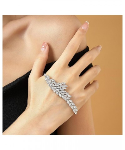 Silver Adjustable Palm Rings for Women - Cubic Zirconia Open Hand Palm Bracelet Ring-Full CZ Multiple Finger Ring Big Leaf Si...