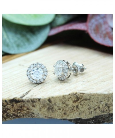 Moissanite Earrings Studs 18K Gold Plated Sterling Silver Stud Halo Earrings 0.6 Carat D Color VVS1 Round Cut Lab Created Dia...