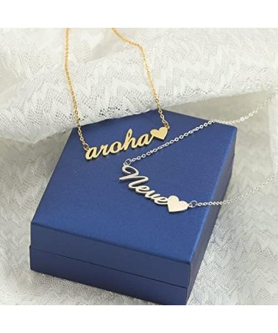 Layered Name Necklace Personalized with Heart Custom 18K Gold Plated Nameplate Pendant Customized Choker Name Necklace for Wo...