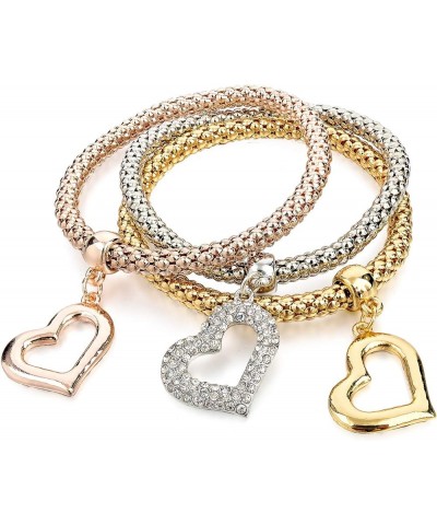 3Pcs Gold Silver Rose Gold Plated Charm Bracelet for Women Stretch Crystal Multilayer Bracelet Heart $8.50 Bracelets