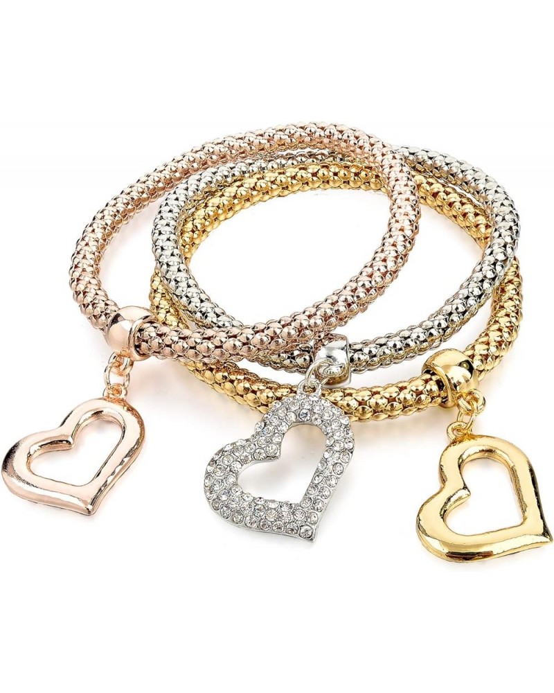 3Pcs Gold Silver Rose Gold Plated Charm Bracelet for Women Stretch Crystal Multilayer Bracelet Heart $8.50 Bracelets