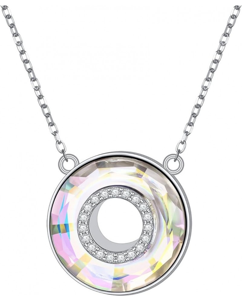 Circle Eternity Necklaces for Women S925 Sterling Silver Dainty Simple Created Crystal Circle Pendant Necklace,Rolo Chain,18+...