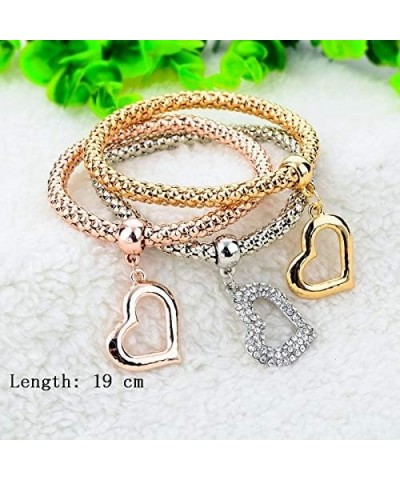 3Pcs Gold Silver Rose Gold Plated Charm Bracelet for Women Stretch Crystal Multilayer Bracelet Heart $8.50 Bracelets