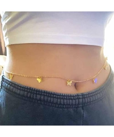 Waist Beads Body Chains for Women Sexy,18k Gold Plated Paperclip Herringbone Butterfly Rhinestone Belly Chain Jewelry for Wom...