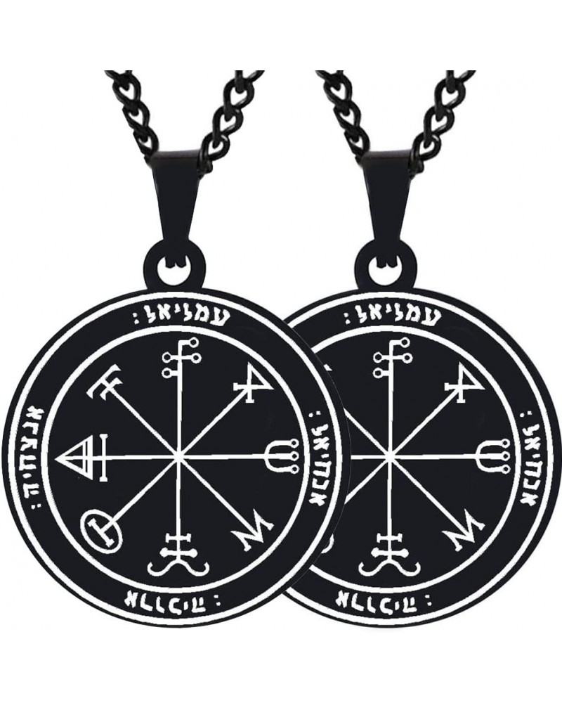 2PCS Set Mens Womens Third Pentacle of Saturn Key of Solomon Stainless Steel Amulet Magic Protection Pendants Necklaces 2XBla...