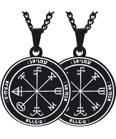 2PCS Set Mens Womens Third Pentacle of Saturn Key of Solomon Stainless Steel Amulet Magic Protection Pendants Necklaces 2XBla...