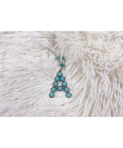 Boho Turquoise Natual Stones Initial Letter A-Z Pendant Necklace for Women Girls，Western Cowgirl Vintage Hippie Hypoallergeni...