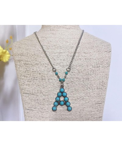 Boho Turquoise Natual Stones Initial Letter A-Z Pendant Necklace for Women Girls，Western Cowgirl Vintage Hippie Hypoallergeni...