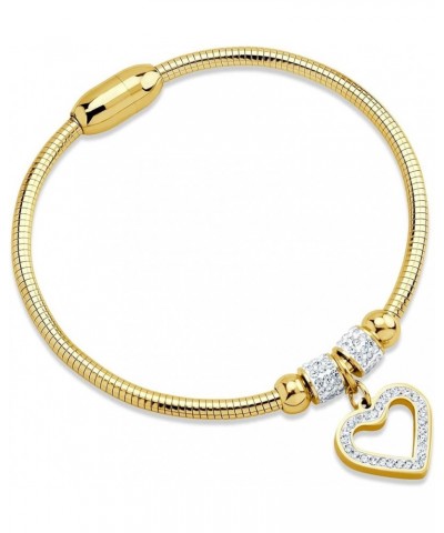 Womens Sparkly Magnetic Clasp CZ Love Heart Charm Bangle Bracelet Yellow Gold $10.25 Bracelets