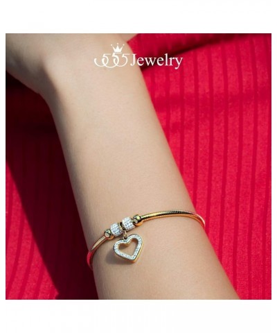 Womens Sparkly Magnetic Clasp CZ Love Heart Charm Bangle Bracelet Yellow Gold $10.25 Bracelets