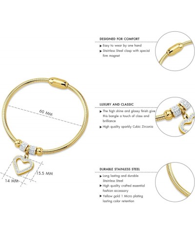 Womens Sparkly Magnetic Clasp CZ Love Heart Charm Bangle Bracelet Yellow Gold $10.25 Bracelets