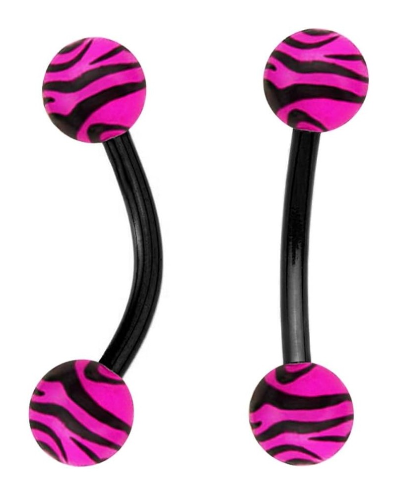 2 Piece Pink & Black Zebra Animal Print Tiger Stripes Black Eyebrow Eye Brow Ring - 16g $9.80 Body Jewelry