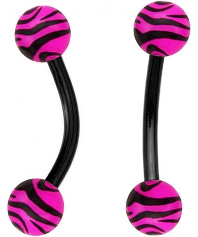 2 Piece Pink & Black Zebra Animal Print Tiger Stripes Black Eyebrow Eye Brow Ring - 16g $9.80 Body Jewelry