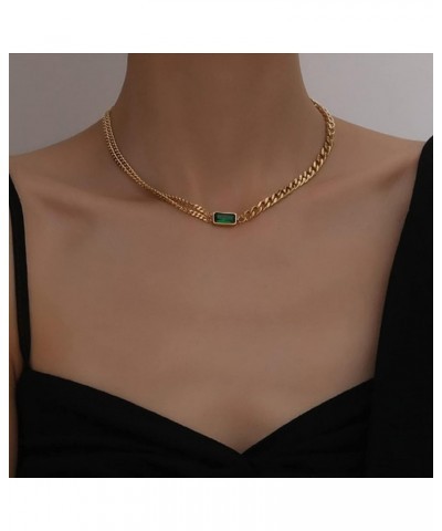 Green Jewelry Set for Women Vintage Emerald Earrings Necklace for Bride Green Square Zircon Bracelet Gold Chain Green Crystal...