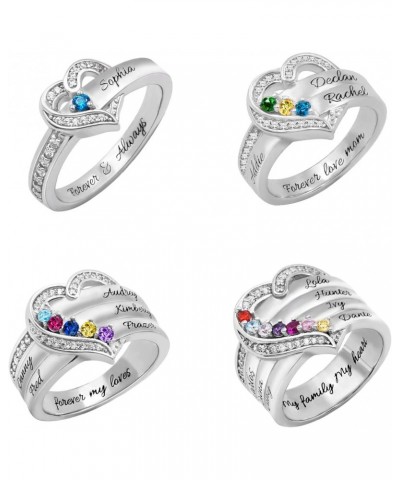 Sterling Silver Rings for Women Mom | Personalized Mothers Ring with 1-8 Birthstones | Custom Family Name Rings Birthstone Ri...