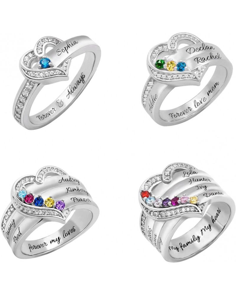 Sterling Silver Rings for Women Mom | Personalized Mothers Ring with 1-8 Birthstones | Custom Family Name Rings Birthstone Ri...