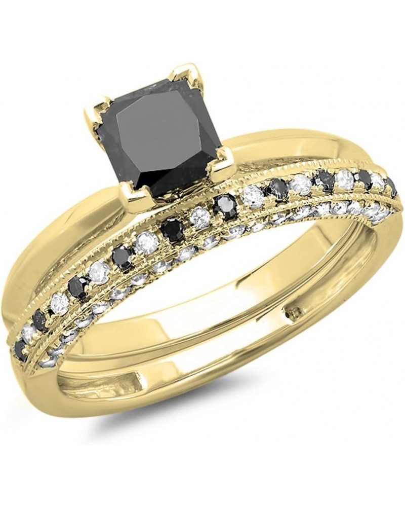 1.50 Carat (ctw) 14K Gold Princess Cut Black & Round White Diamond Bridal Engagement Ring Set 1 1/2 CT Yellow Gold $391.80 Sets