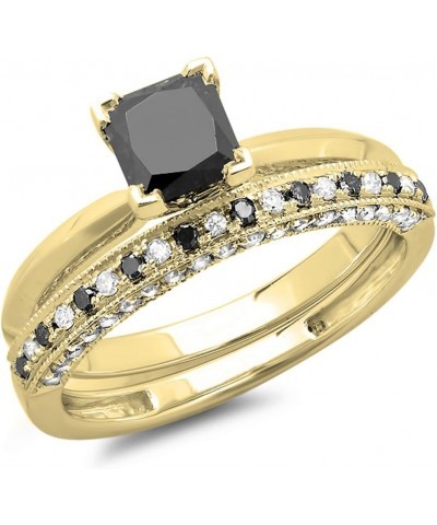 1.50 Carat (ctw) 14K Gold Princess Cut Black & Round White Diamond Bridal Engagement Ring Set 1 1/2 CT Yellow Gold $391.80 Sets