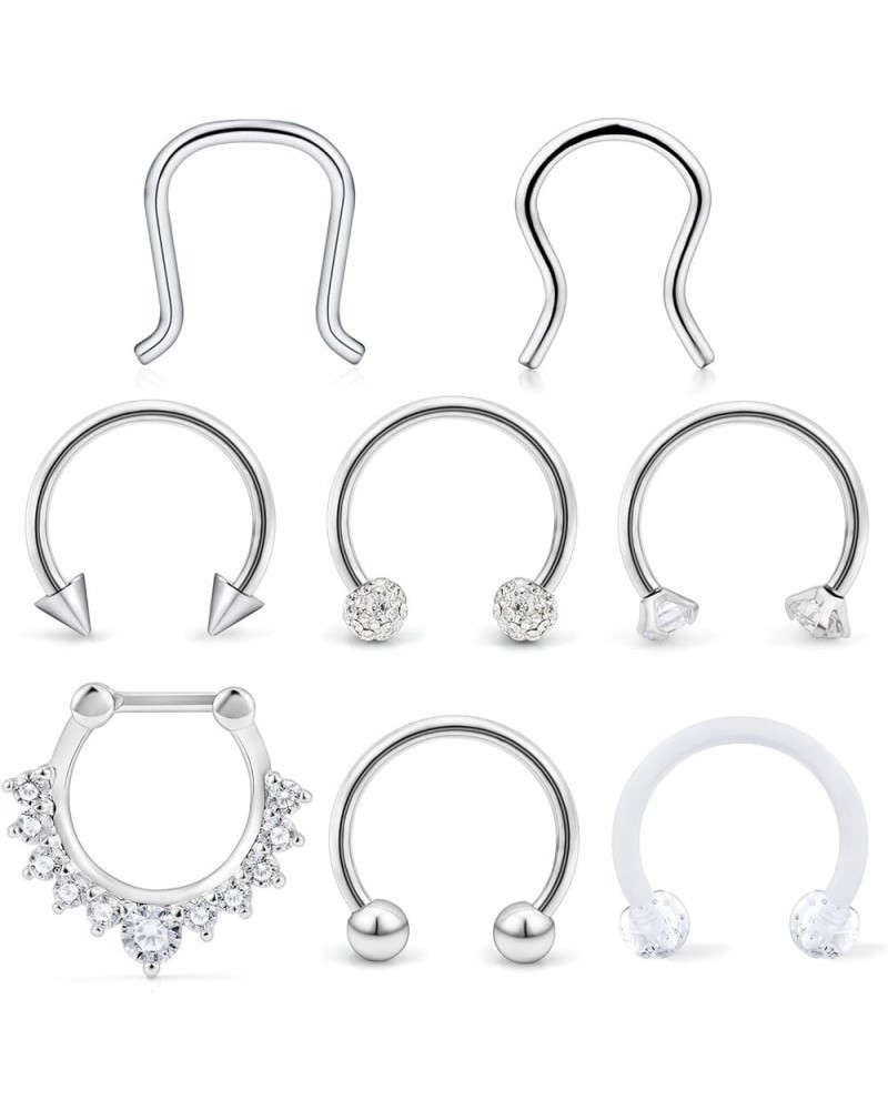 Septum Clicker Rings 16G Surgical Steel Nose Hoop Rings Retainer Body Piercing Jewelry with Clear CZ Women Men U & D Shaped D...