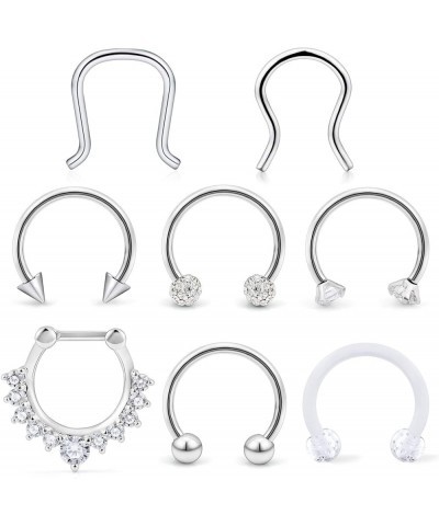 Septum Clicker Rings 16G Surgical Steel Nose Hoop Rings Retainer Body Piercing Jewelry with Clear CZ Women Men U & D Shaped D...