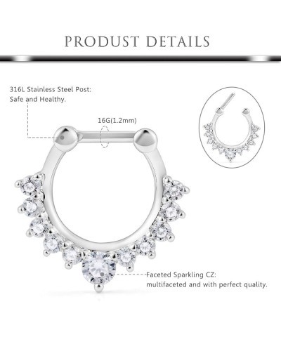 Septum Clicker Rings 16G Surgical Steel Nose Hoop Rings Retainer Body Piercing Jewelry with Clear CZ Women Men U & D Shaped D...