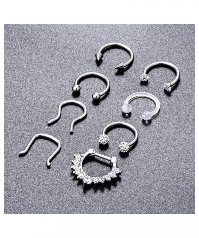 Septum Clicker Rings 16G Surgical Steel Nose Hoop Rings Retainer Body Piercing Jewelry with Clear CZ Women Men U & D Shaped D...