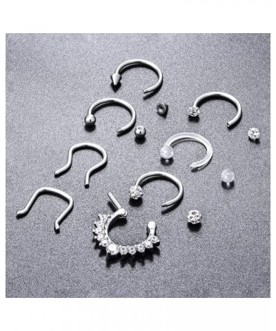 Septum Clicker Rings 16G Surgical Steel Nose Hoop Rings Retainer Body Piercing Jewelry with Clear CZ Women Men U & D Shaped D...