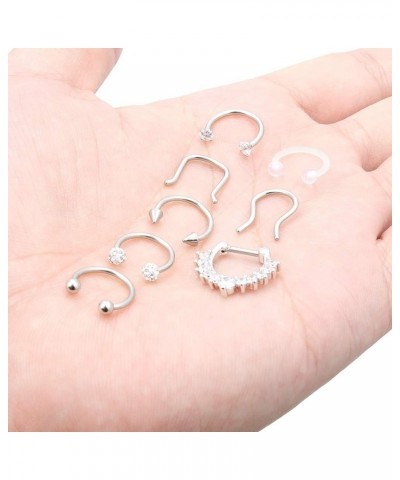 Septum Clicker Rings 16G Surgical Steel Nose Hoop Rings Retainer Body Piercing Jewelry with Clear CZ Women Men U & D Shaped D...