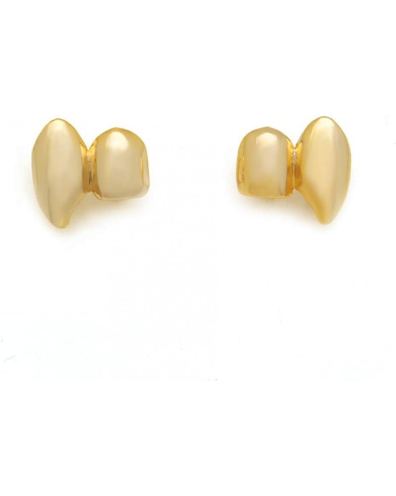 2 Pcs 18K Gold Plated Double Tooth Cap Hip Hop Teeth Grillz Vampire Fangs Grills Set for Men and Women Rapper Cosplay Costume...