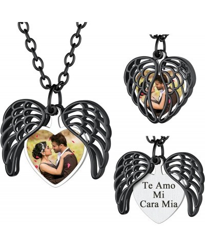 Personalized Heart Photo Angel Wings Locket Necklace Sterling Silver/Stainless Steel/18K Gold Plated Dainty Custom Full Color...