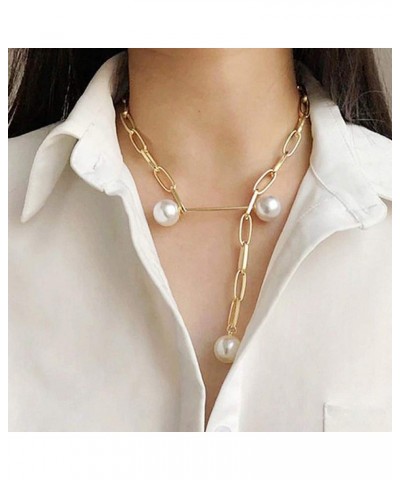 Link Chain Necklace Pearl Y Lariat Gold for Women Fashion Gift for Her $6.71 Necklaces