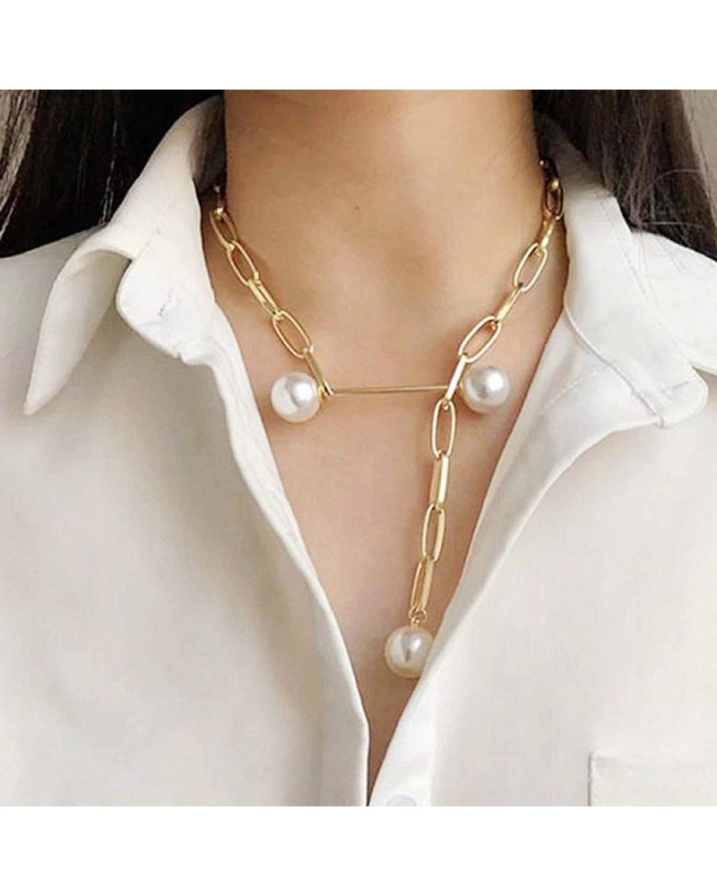 Link Chain Necklace Pearl Y Lariat Gold for Women Fashion Gift for Her $6.71 Necklaces