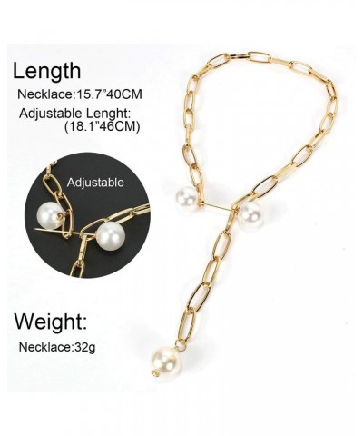 Link Chain Necklace Pearl Y Lariat Gold for Women Fashion Gift for Her $6.71 Necklaces