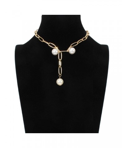 Link Chain Necklace Pearl Y Lariat Gold for Women Fashion Gift for Her $6.71 Necklaces