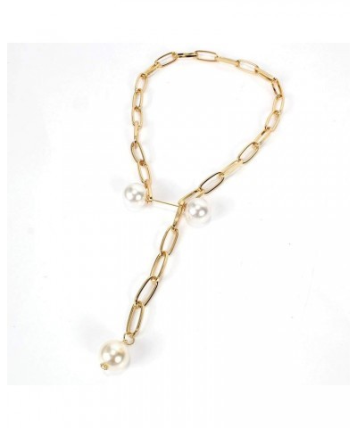 Link Chain Necklace Pearl Y Lariat Gold for Women Fashion Gift for Her $6.71 Necklaces