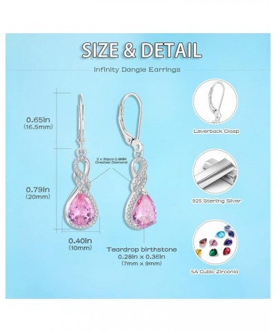 Dangle Drop CZ Earrings for Women, 925 Sterling Silver Twisted Infinity Earrings, 7x9mm Teardrop Birthstone Leverback Earring...