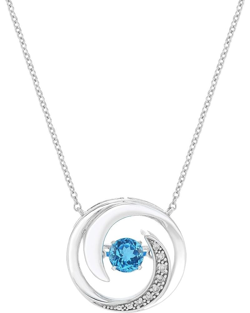 .925 Sterling Silver, Gemstone & Diamond Accented Swirly Circle Dancing Brilliance in Motion Pendant or Necklace (G-H Color, ...