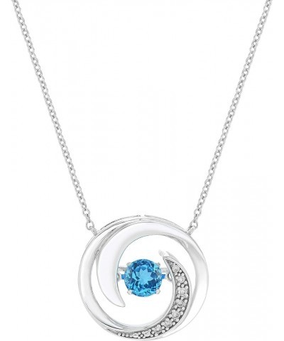 .925 Sterling Silver, Gemstone & Diamond Accented Swirly Circle Dancing Brilliance in Motion Pendant or Necklace (G-H Color, ...