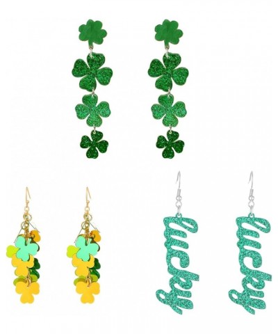 3 Pairs St. Patrick's Day Earrings for Women Girls, Irish Shamrock Acrylic Dangle Earrings Green Hat Clover Horseshoe Drop Ea...