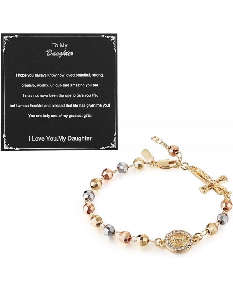 Virgin Mary Rosary Bead Cross Bracelet Virgin of Guadalupe Adjustable Link Bracelet for Women Girl Jewelry Gift To My Daughte...