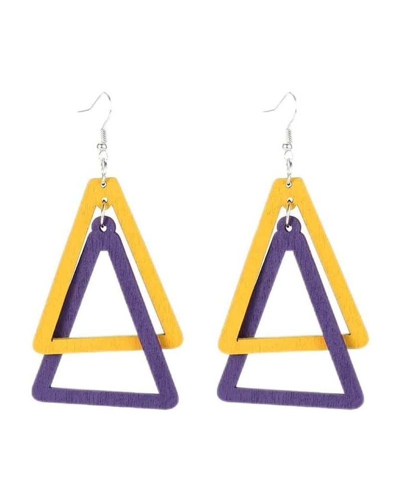 Boho Colorful Double Triangle Wooden Splicing Earrings for Women Girls Lightweight Retro Handmade Geometric Dangle Drop Earri...