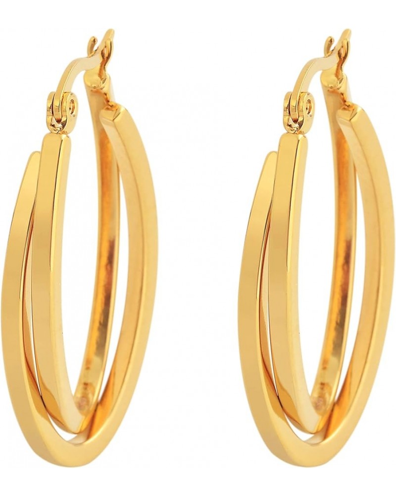 Edforce Women's Stainless Steel Overlapping Oval Hoop Earrings, (30mm) B: 18k Gold Plated (30mm) $8.82 Earrings