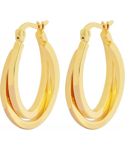 Edforce Women's Stainless Steel Overlapping Oval Hoop Earrings, (30mm) B: 18k Gold Plated (30mm) $8.82 Earrings