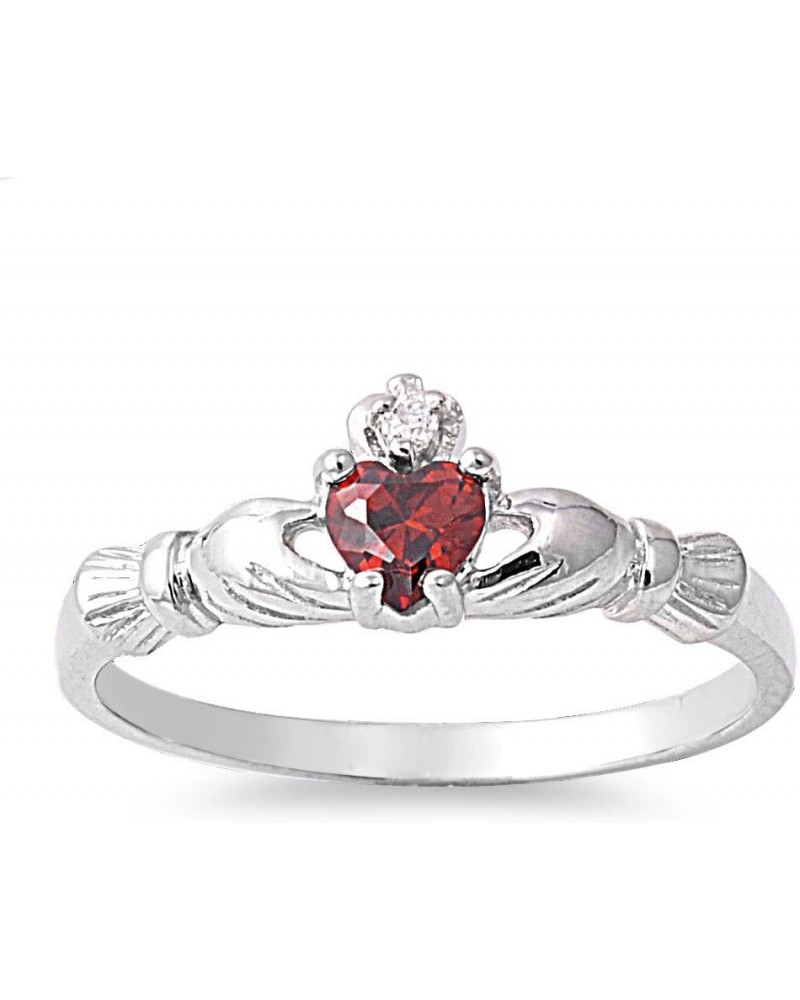 Cubic Zirconia Benediction of Claddagh Ring Sterling Silver (Color Options) Simulated Garnet $10.25 Rings