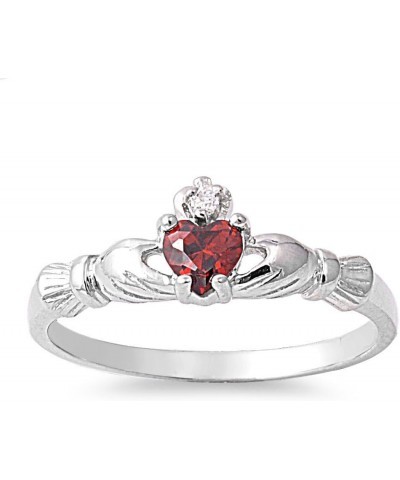 Cubic Zirconia Benediction of Claddagh Ring Sterling Silver (Color Options) Simulated Garnet $10.25 Rings